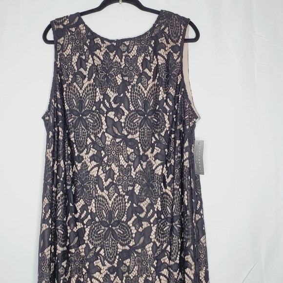 Sharagano Lace Overlay Fringe Hem Dress 22W Black Sleeveless Cocktail Whimsy NEW - Picture 4 of 14
